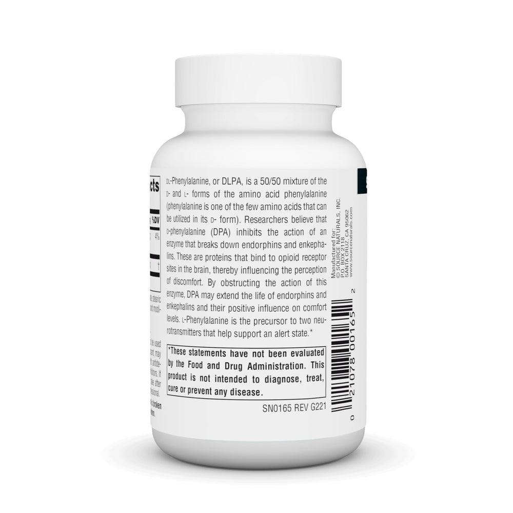 DLPA 750 mg 60 tablets ingredients panel