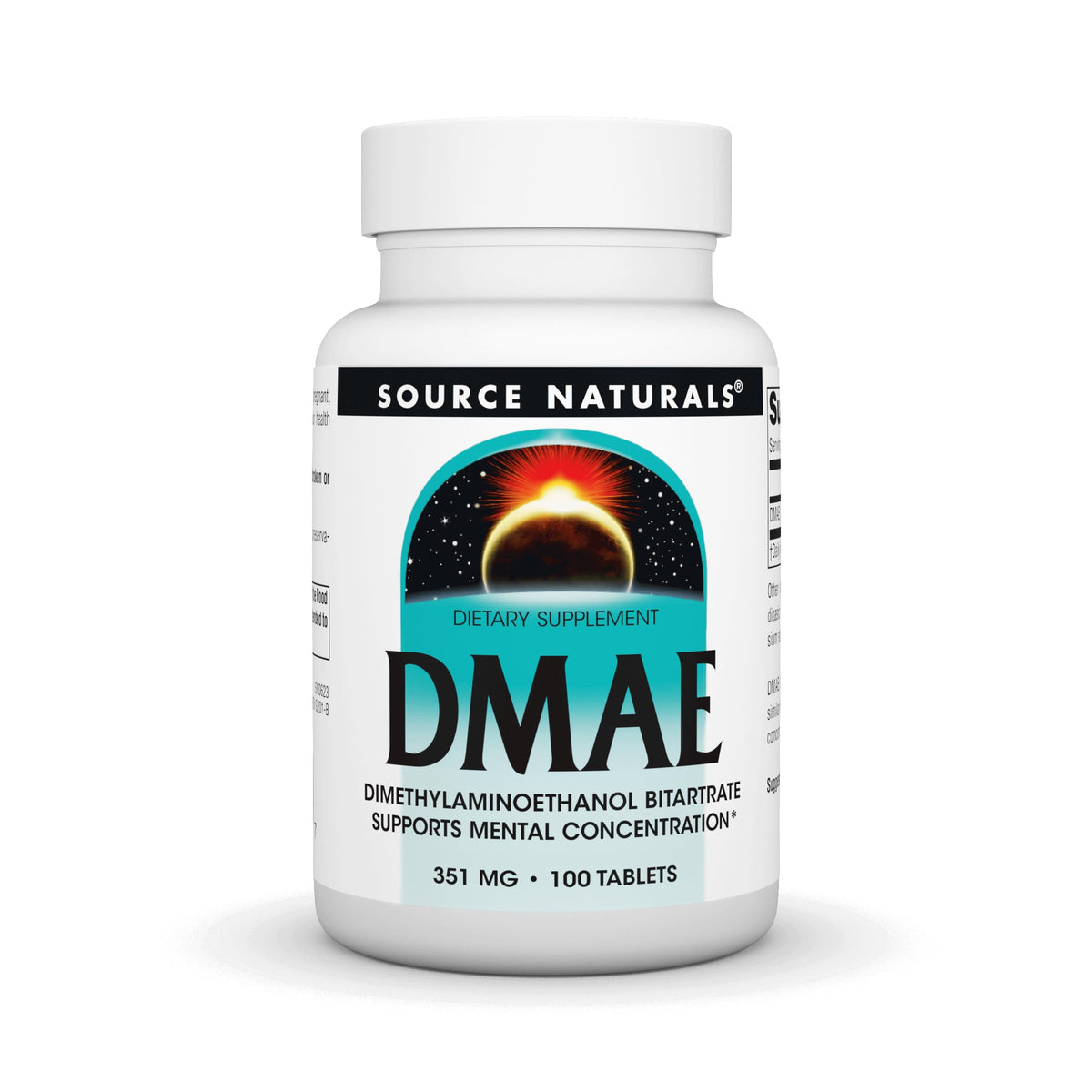 Front view of Source Naturals DMAE 100 tablets bottle