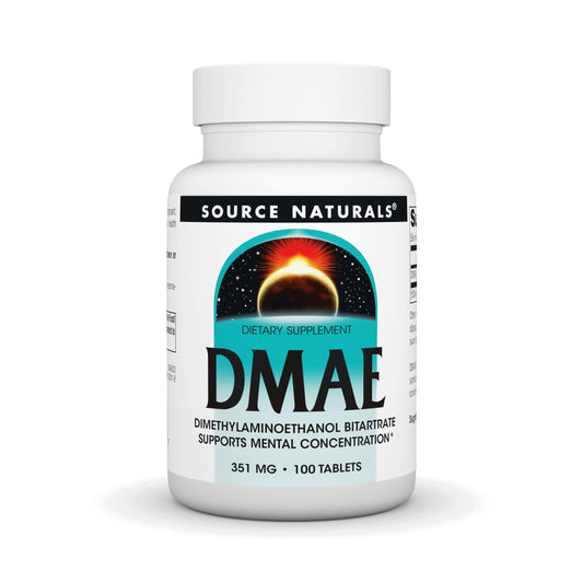 Front view of Source Naturals DMAE 100 tablets bottle