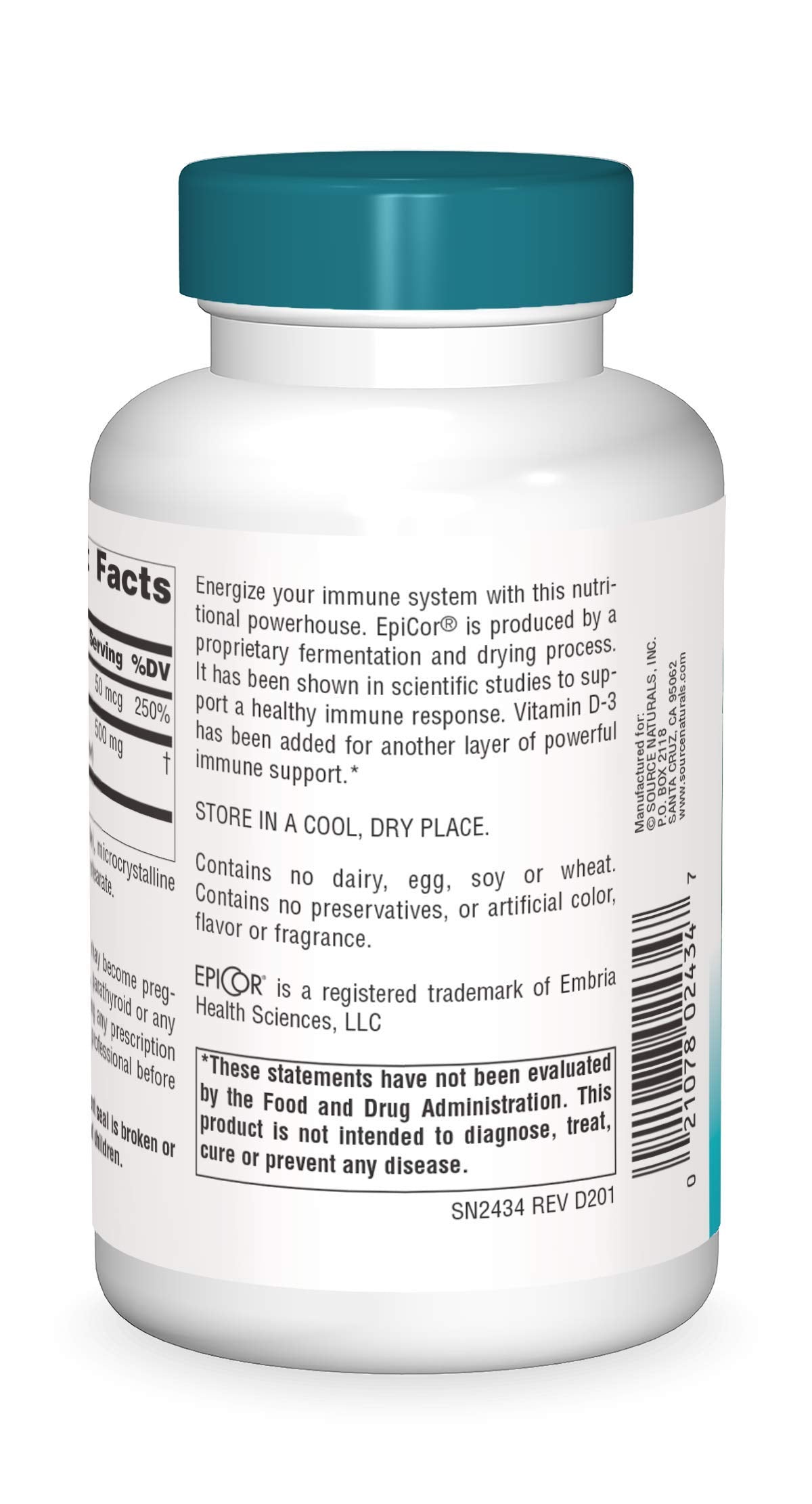 Close-up of EpiCor with Vitamin D-3 product label