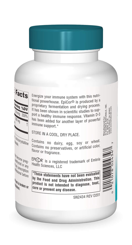 Close-up of EpiCor with Vitamin D-3 product label