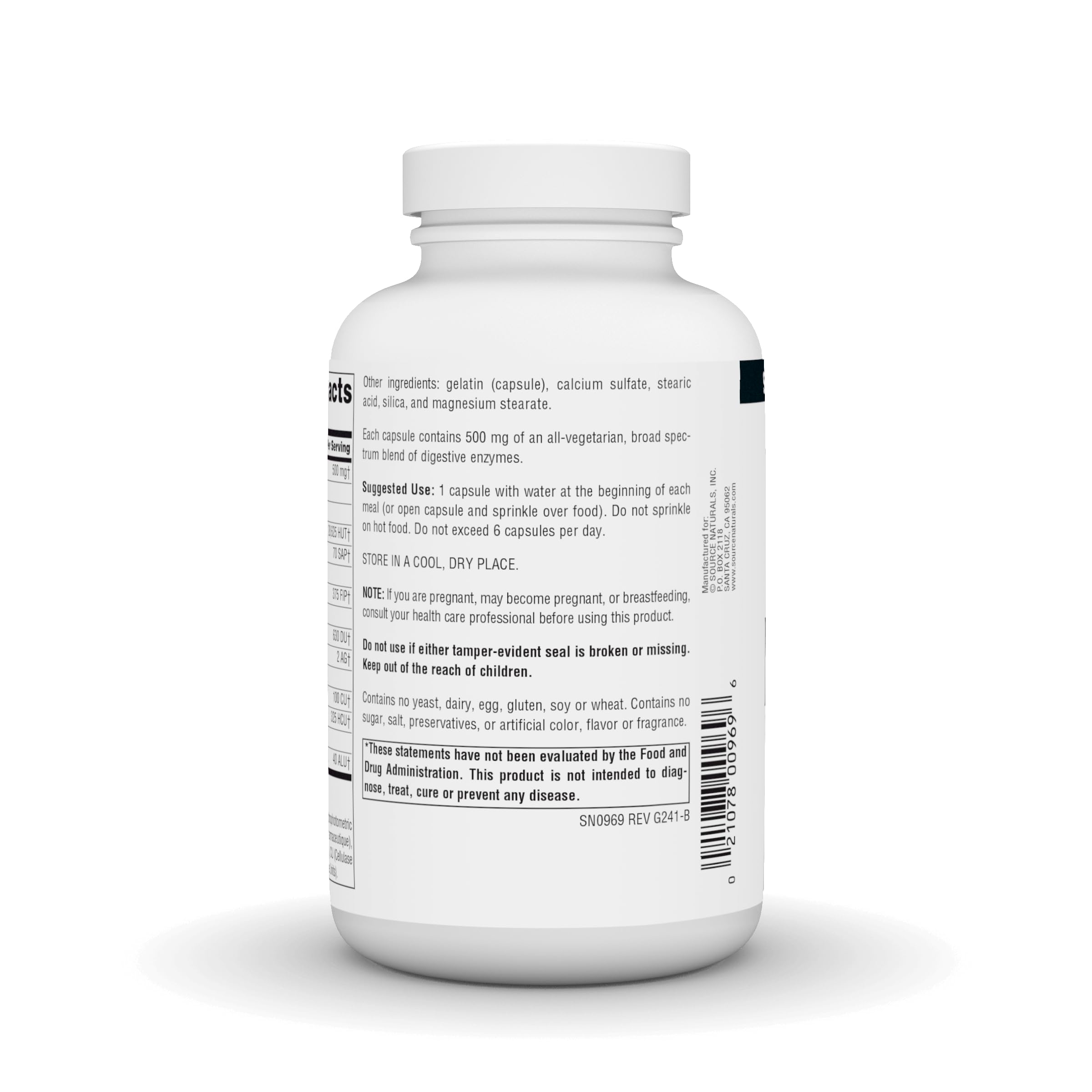 Product label for Source Naturals Essential Enzymes 500mg