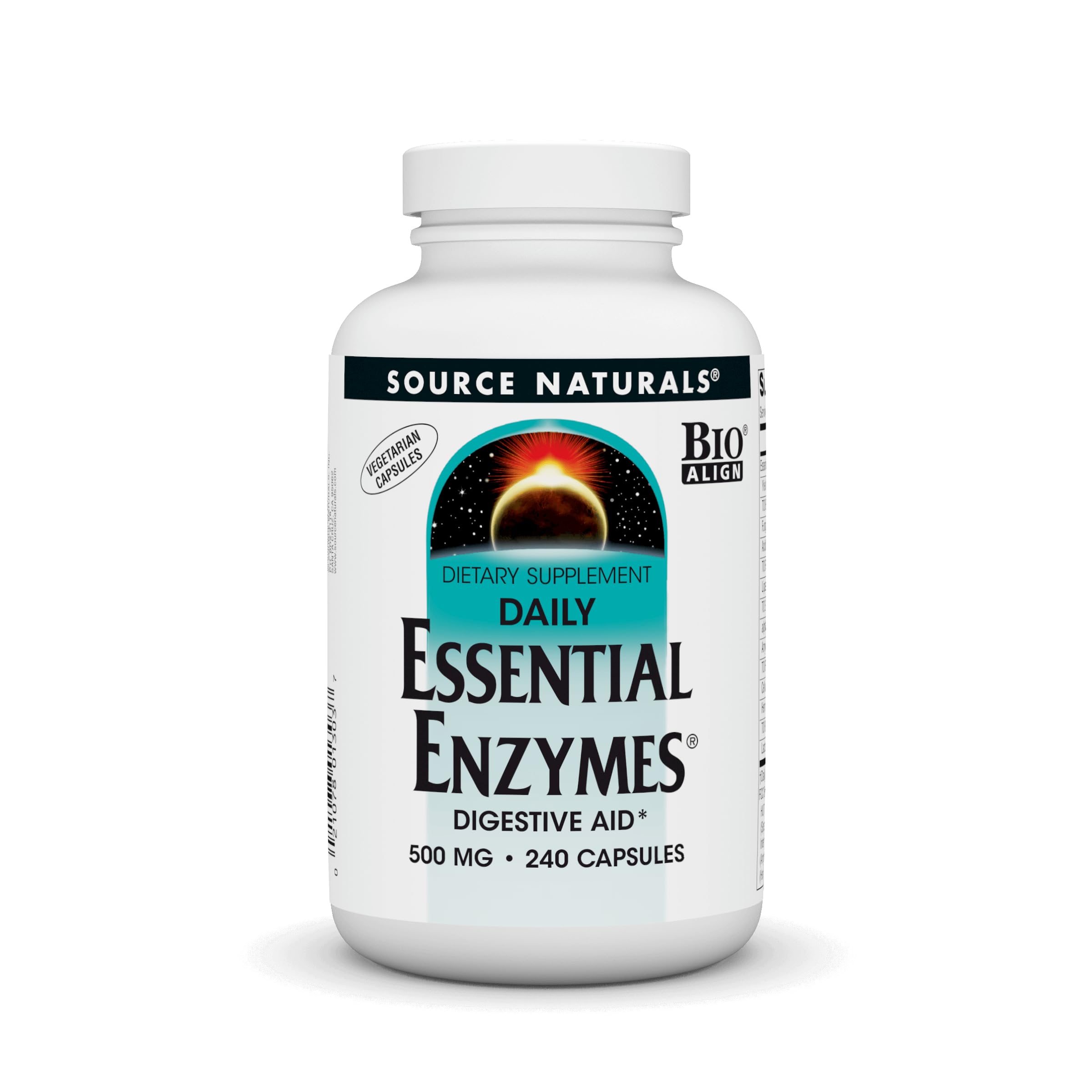 Front view of Source Naturals Essential Enzymes vegetarian capsules bottle
