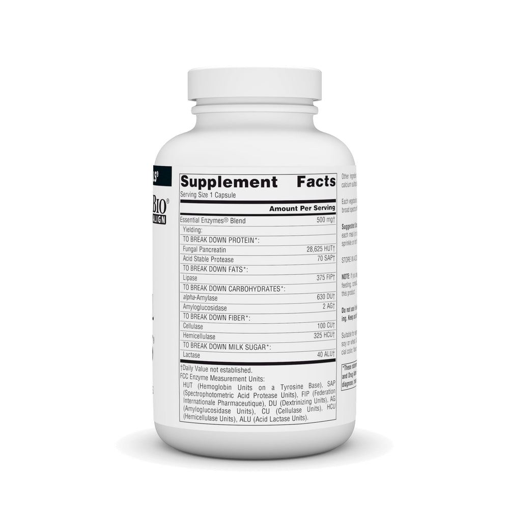Label showing product name and ingredients of Essential Enzymes