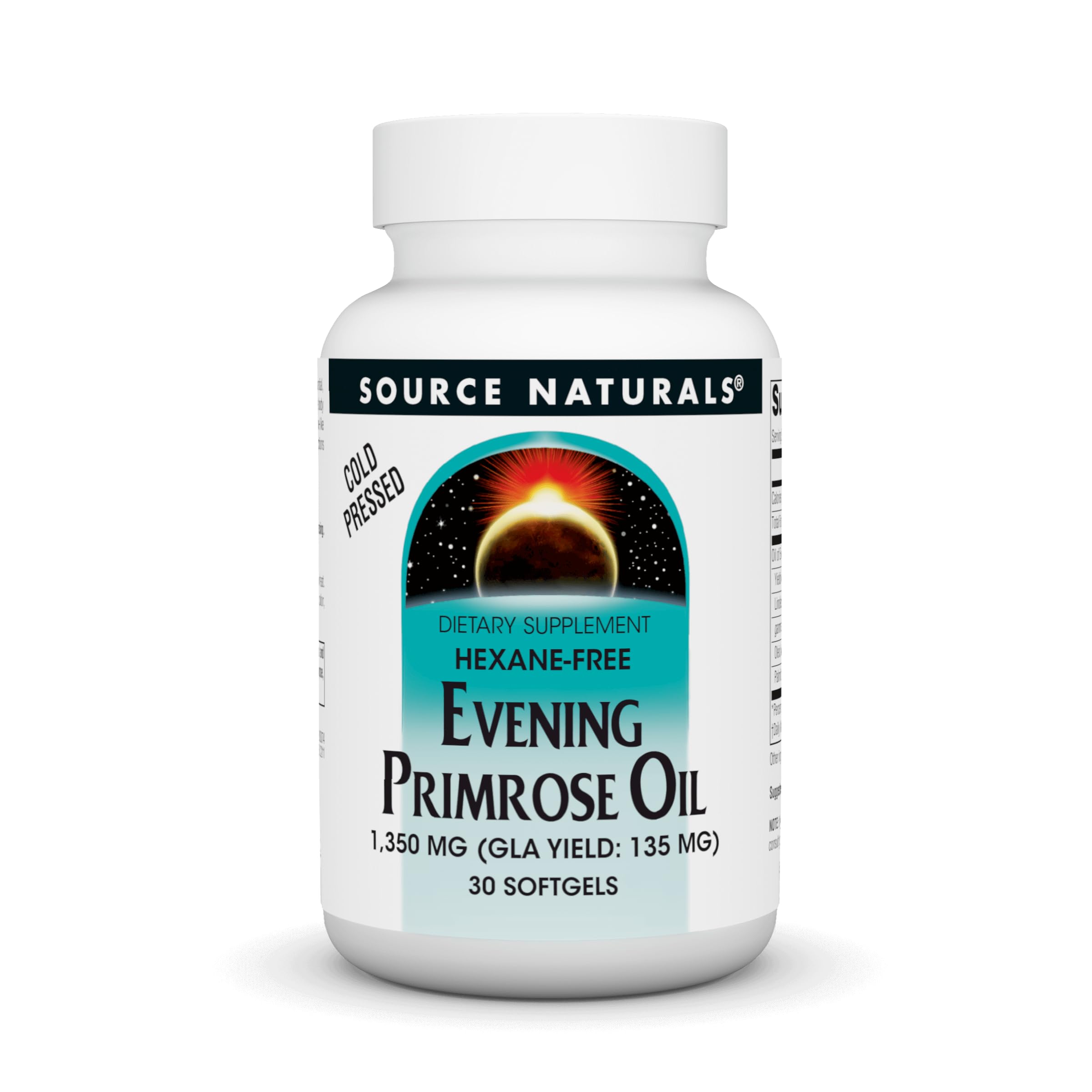 Bottle of Source Naturals Evening Primrose Oil hexane-free 1350 mg, 30 softgels