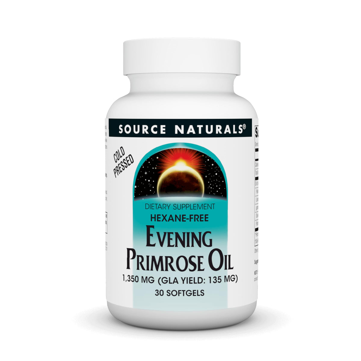Bottle of Source Naturals Evening Primrose Oil hexane-free 1350 mg, 30 softgels