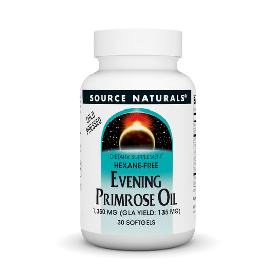 Bottle of Source Naturals Evening Primrose Oil hexane-free 1350 mg, 30 softgels