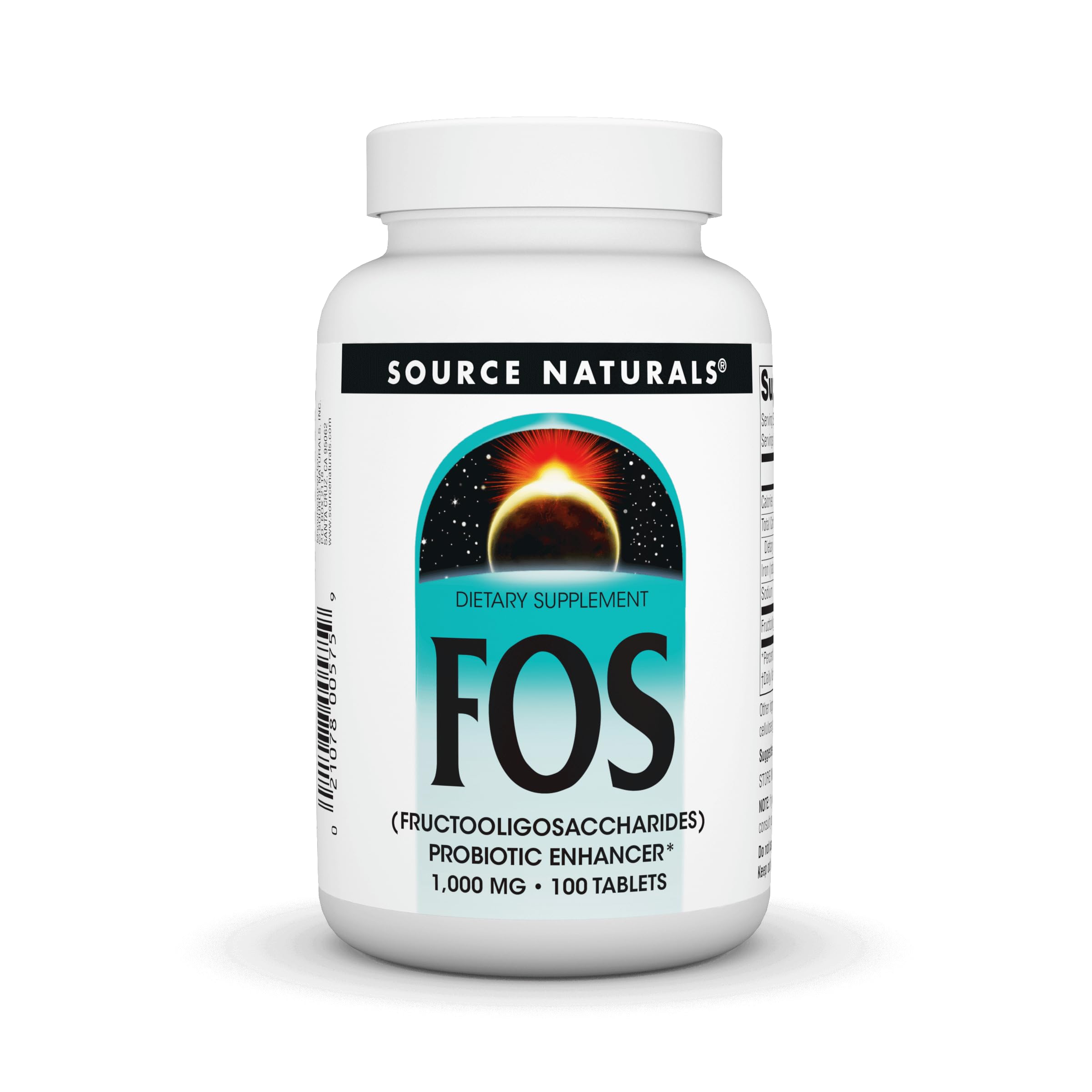 Bottle of Source Naturals FOS 1000 mg fructooligosaccharides probiotic enhancer