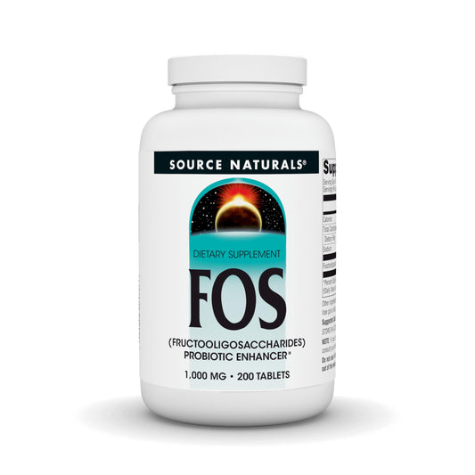 Bottle label: Source Naturals FOS 1000 mg Fructooligosaccharides Probiotic Enhancer