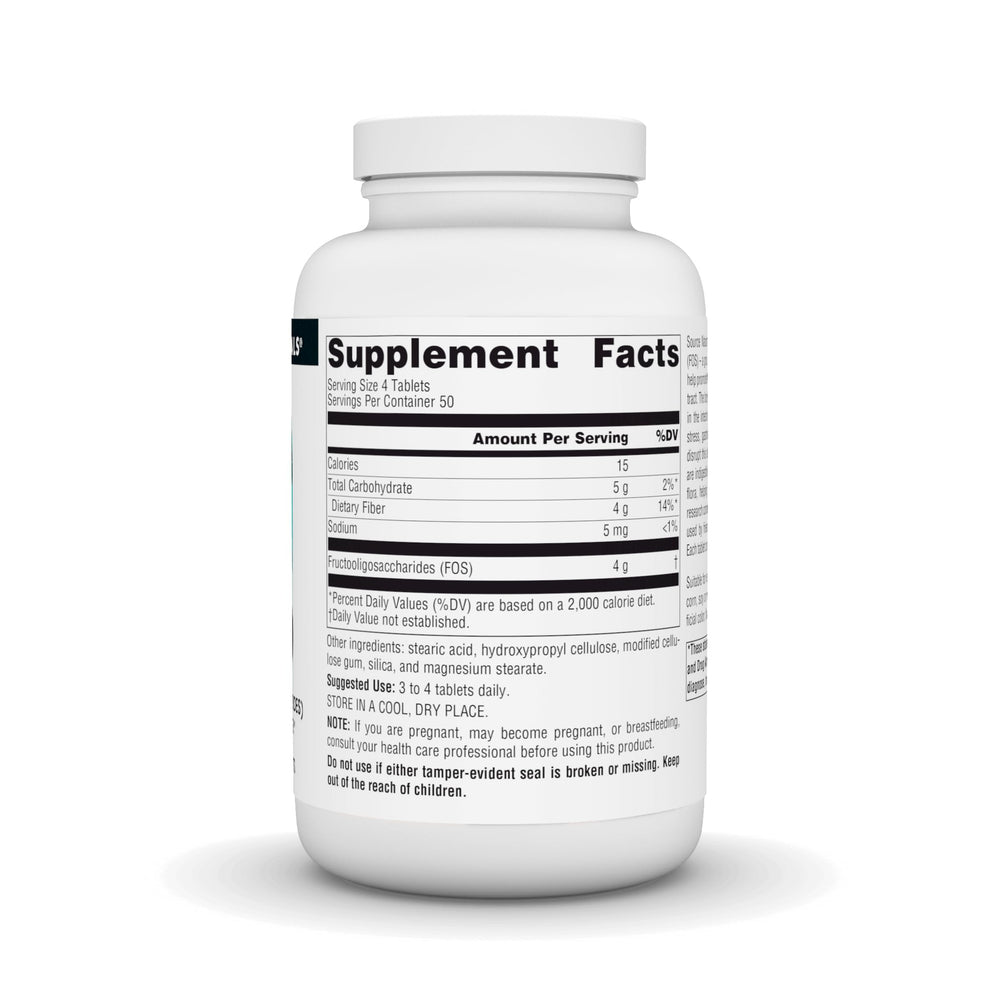 Close-up of tablets showing 1000 mg FOS per serving