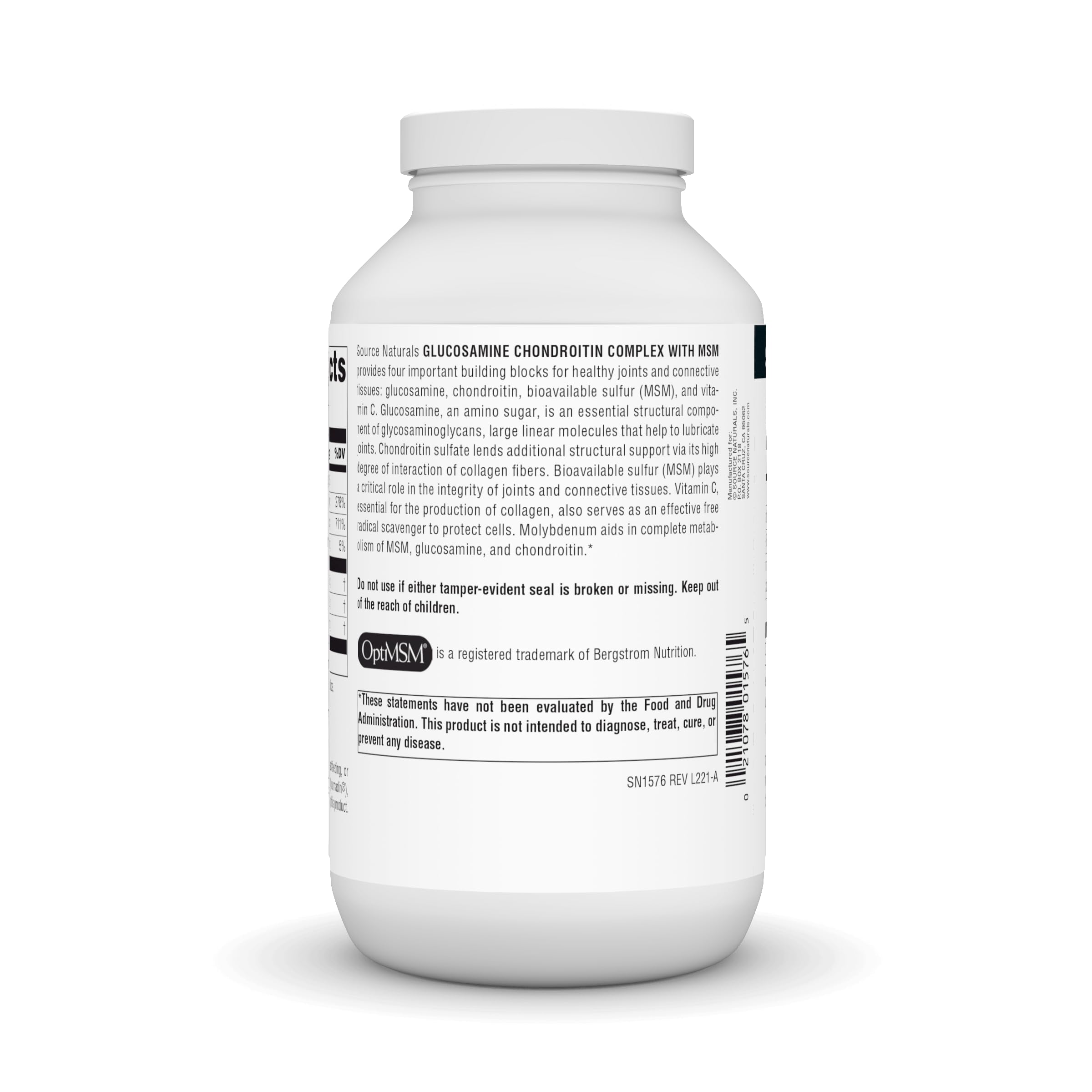 Supplement facts panel for Source Naturals product