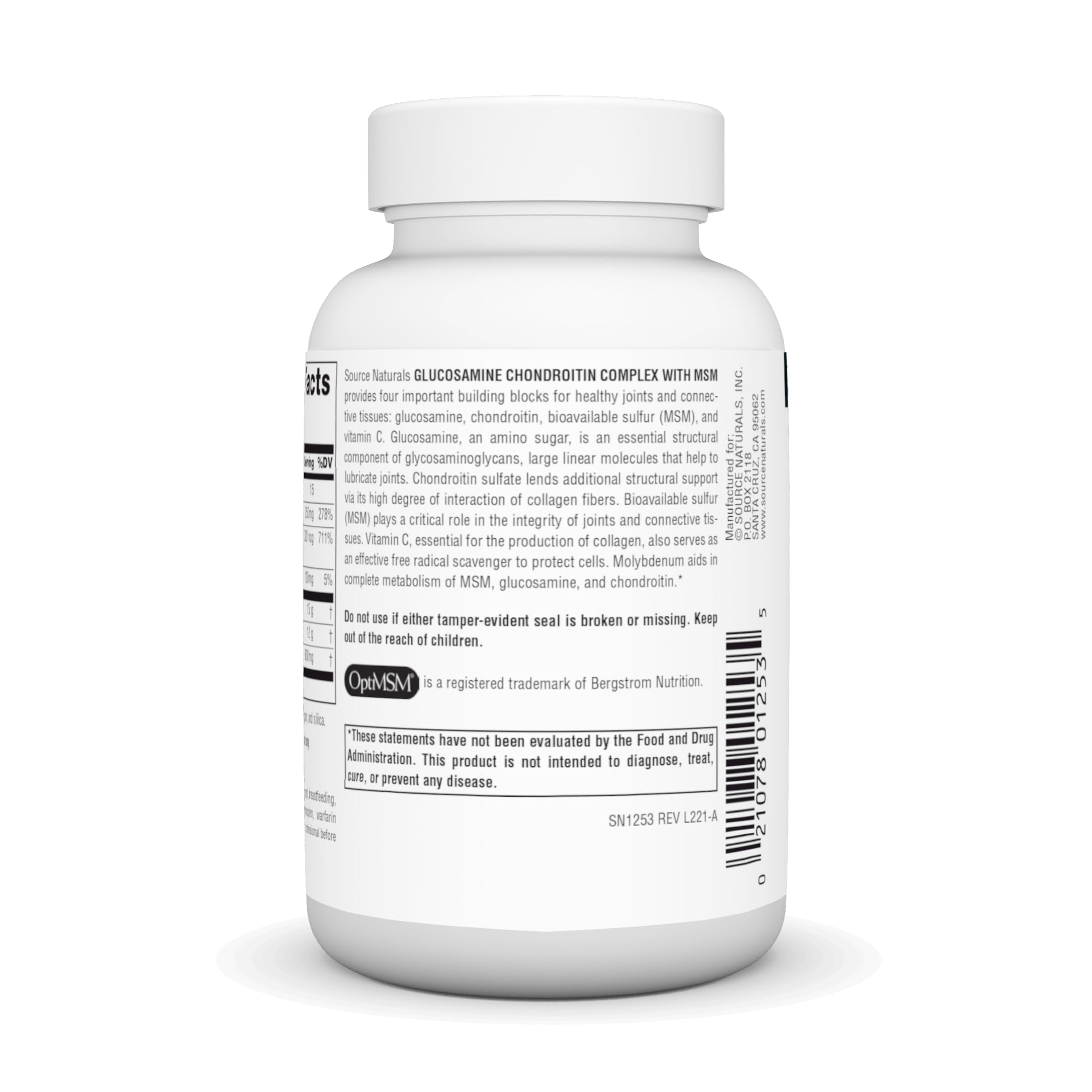 Supplement facts and serving size for Source Naturals formula