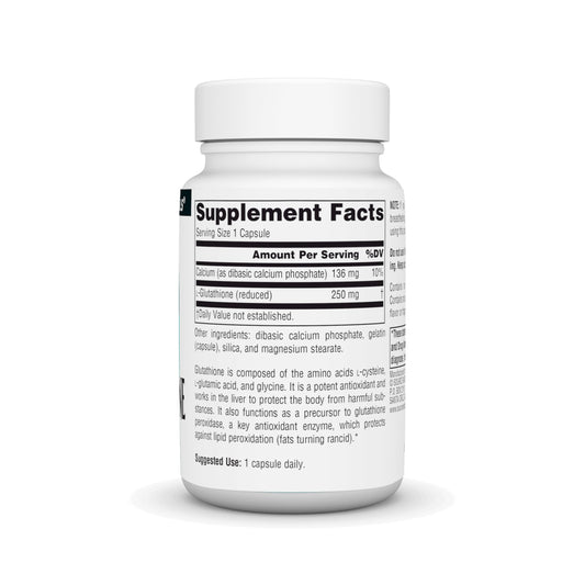 Close-up of Source Naturals Glutathione 250 mg label