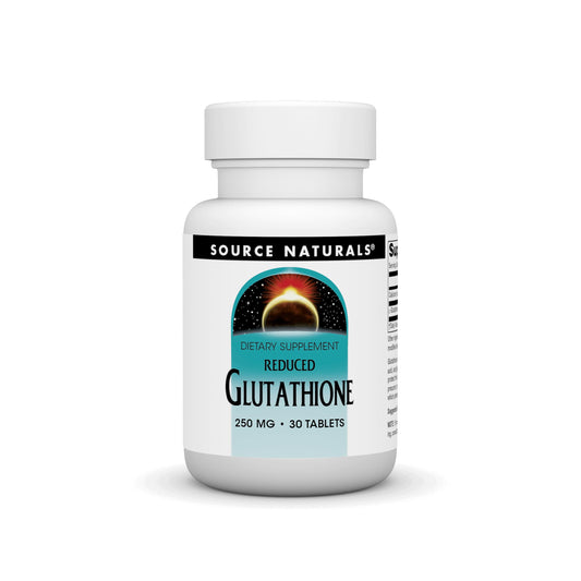 Front view of Source Naturals Glutathione 250mg 30 tablets bottle
