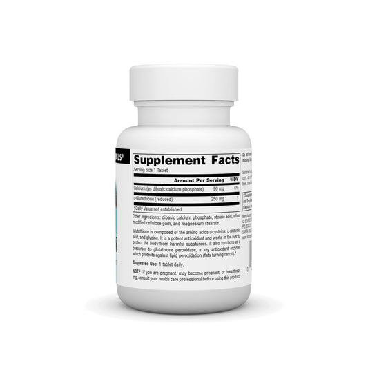 Glutathione 250mg bottle label close-up