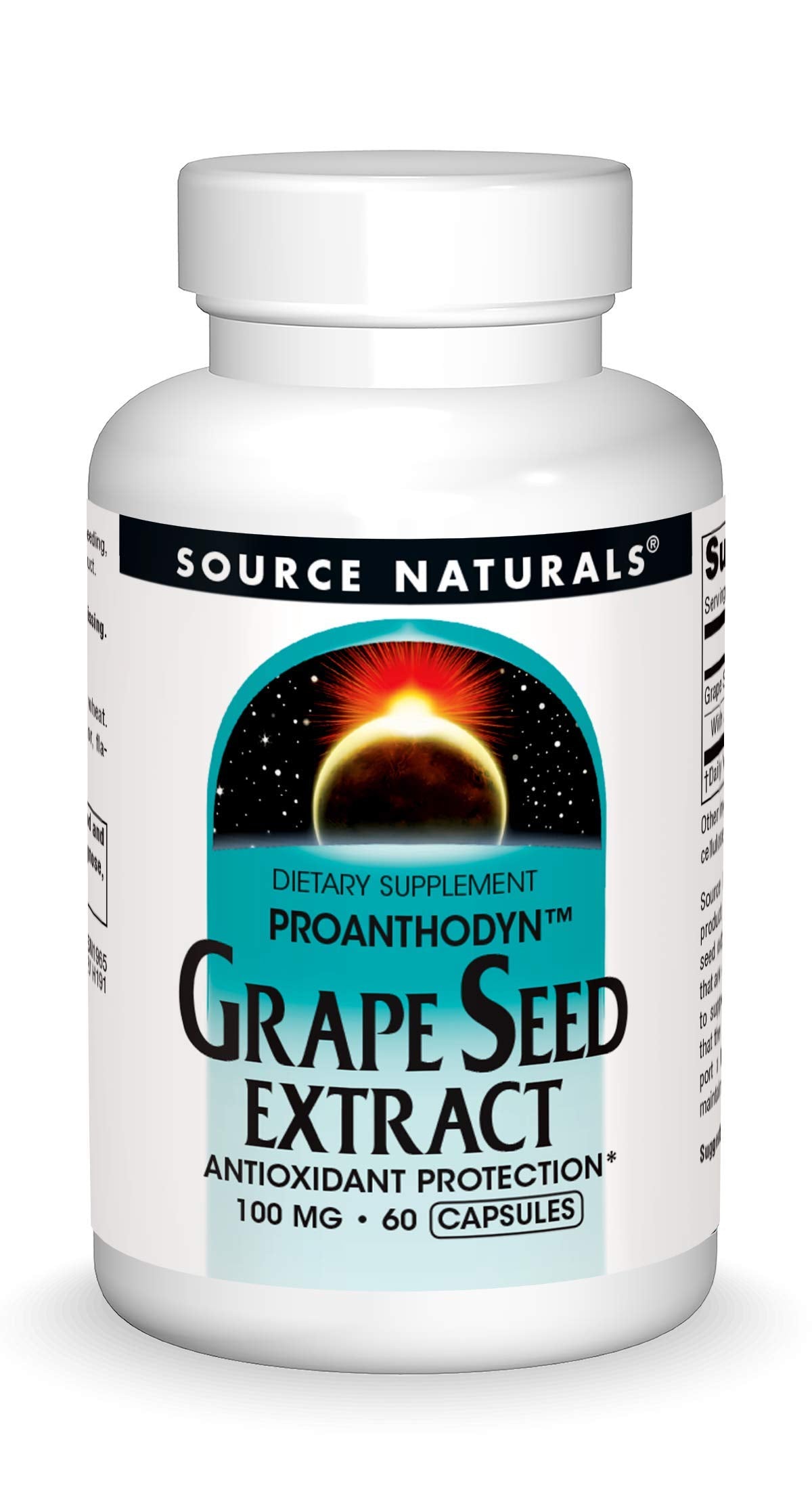 Source Naturals Grape Seed Extract bottle label - 100 mg, 60 capsules