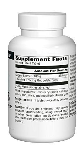 Close-up of Guggulsterones 37.5 mg label on the bottle
