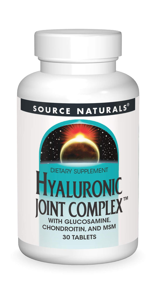 Bottle of Source Naturals Hyaluronic Joint Complex with Glucosamine, Chondroitin & MSM – 30 tablets