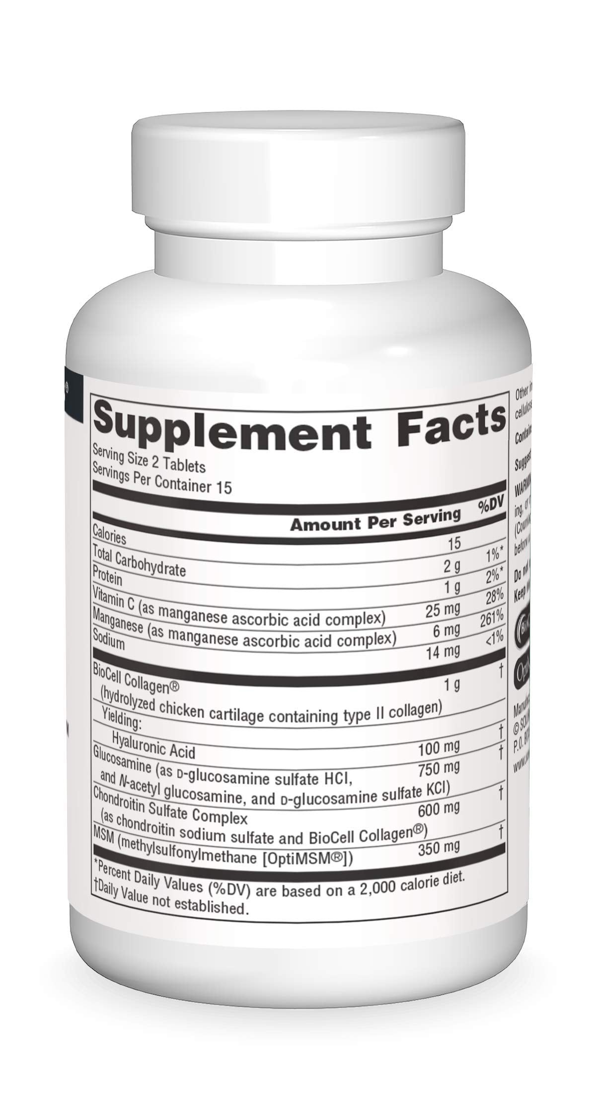 Supplement facts panel for Hyaluronic Joint Complex