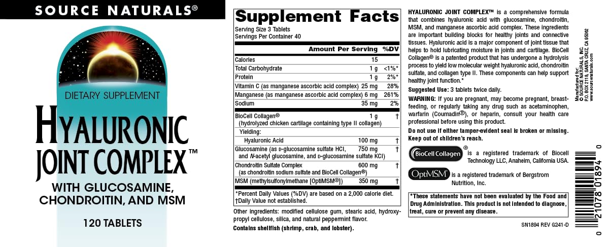 Box packaging for Source Naturals Hyaluronic Joint Complex