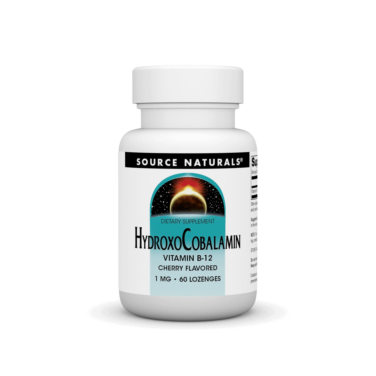 Front of Source Naturals HydroxoCobalamin B-12 Cherry Lozenges package