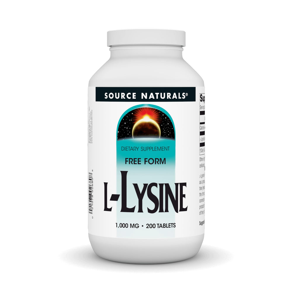 Source Naturals L-Lysine Free Form 1000 mg bottle – front view