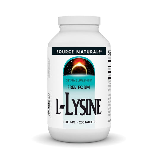 Source Naturals L-Lysine Free Form 1000 mg bottle – front view