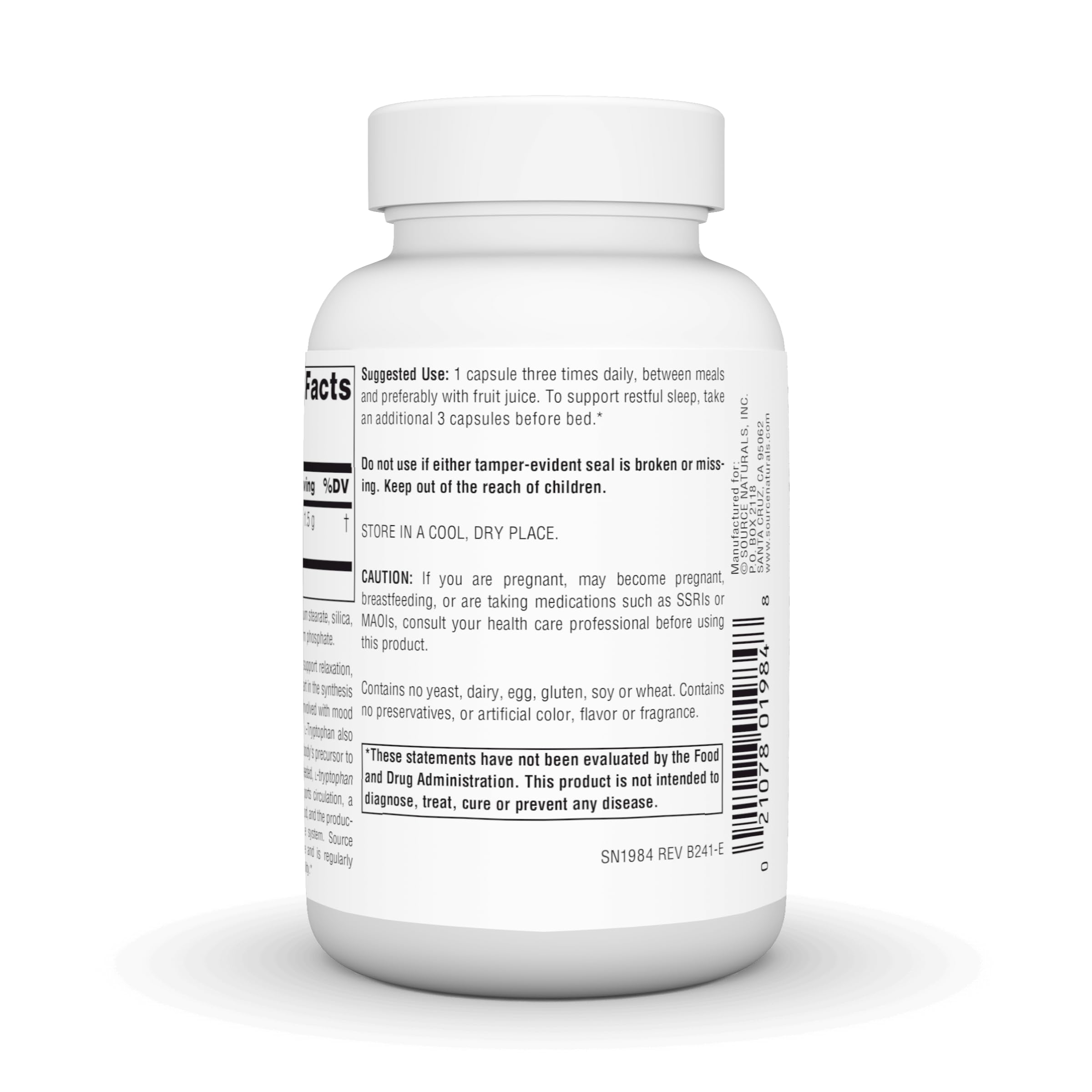 Supplement facts label on bottle