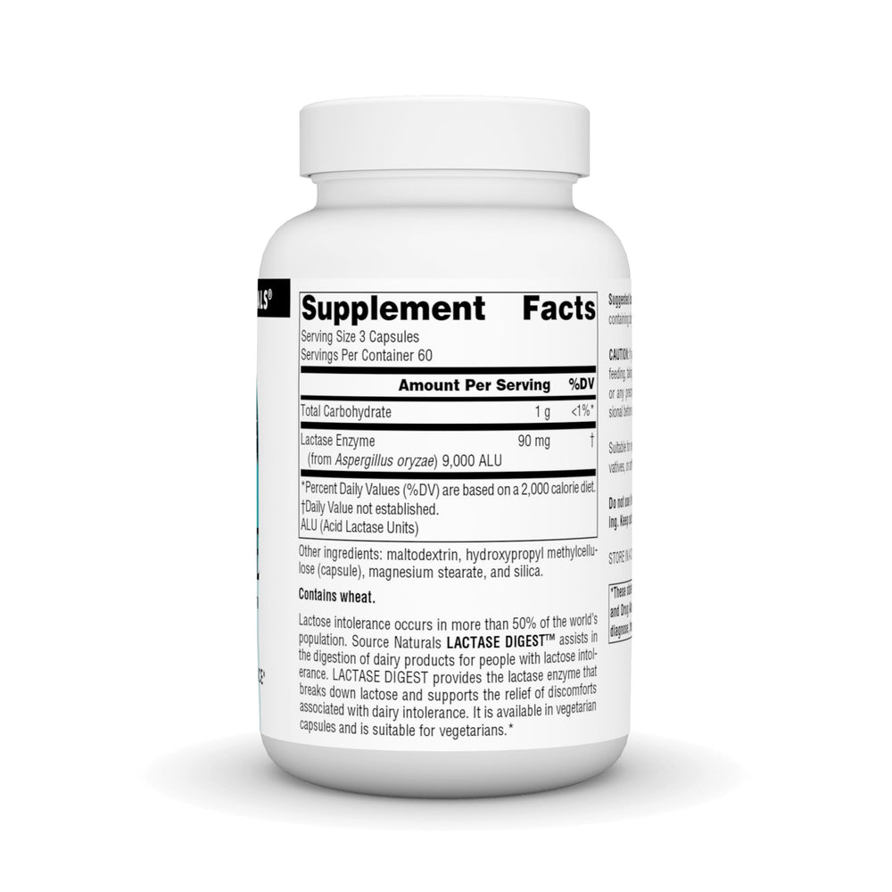 Side view of Source Naturals Lactase Digest bottle
