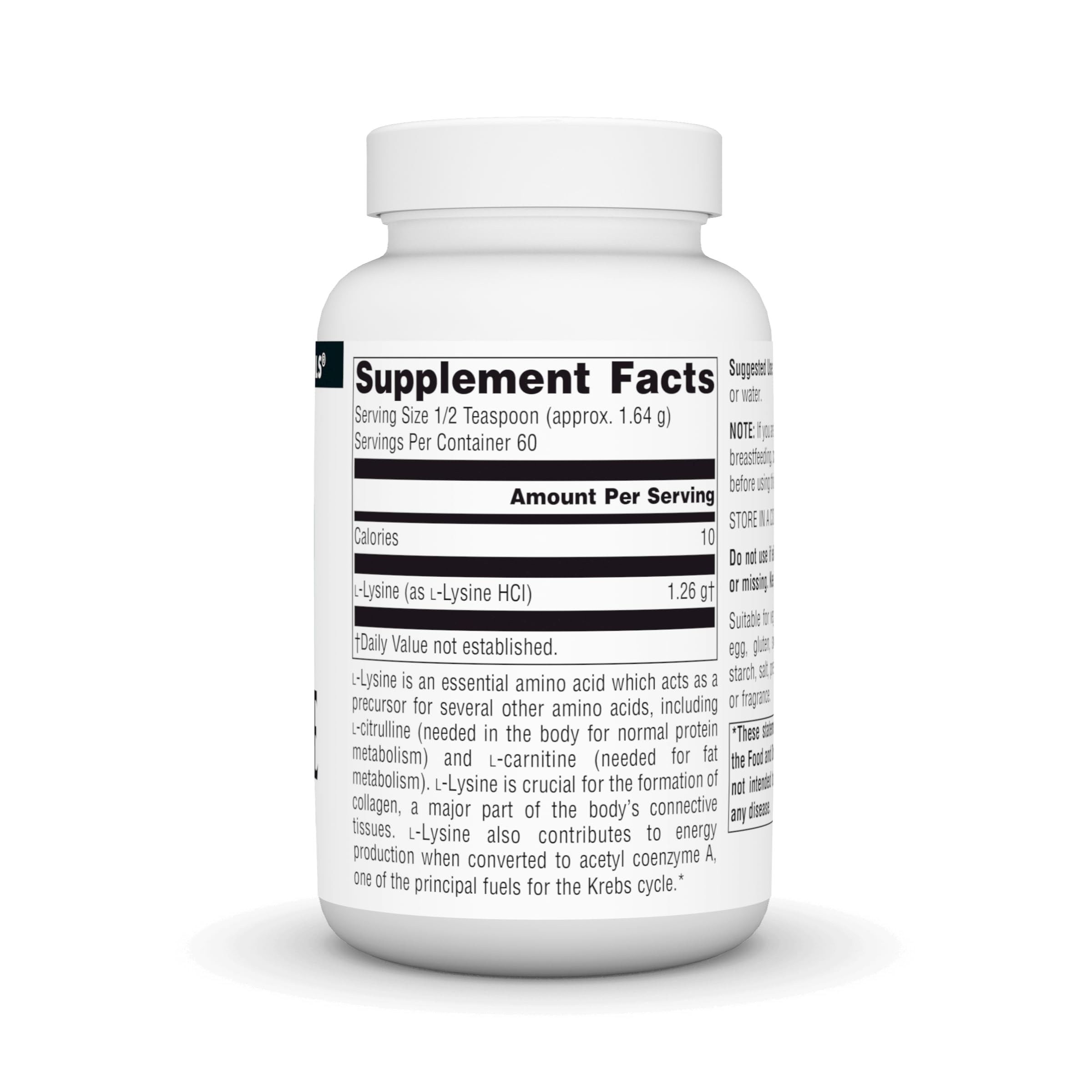 Label for Source Naturals L-Lysine Free-Form Powder