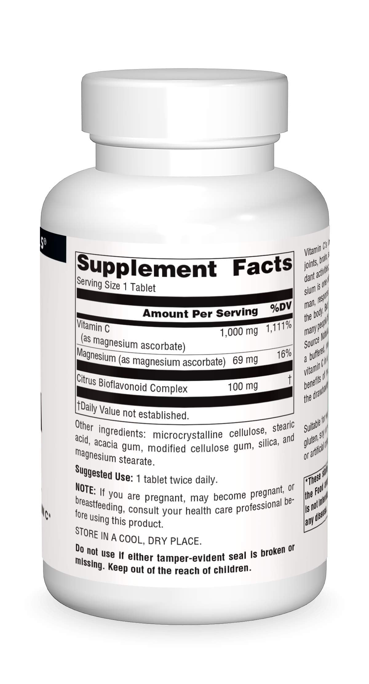 Supplement facts panel for Source Naturals Magnesium Ascorbate