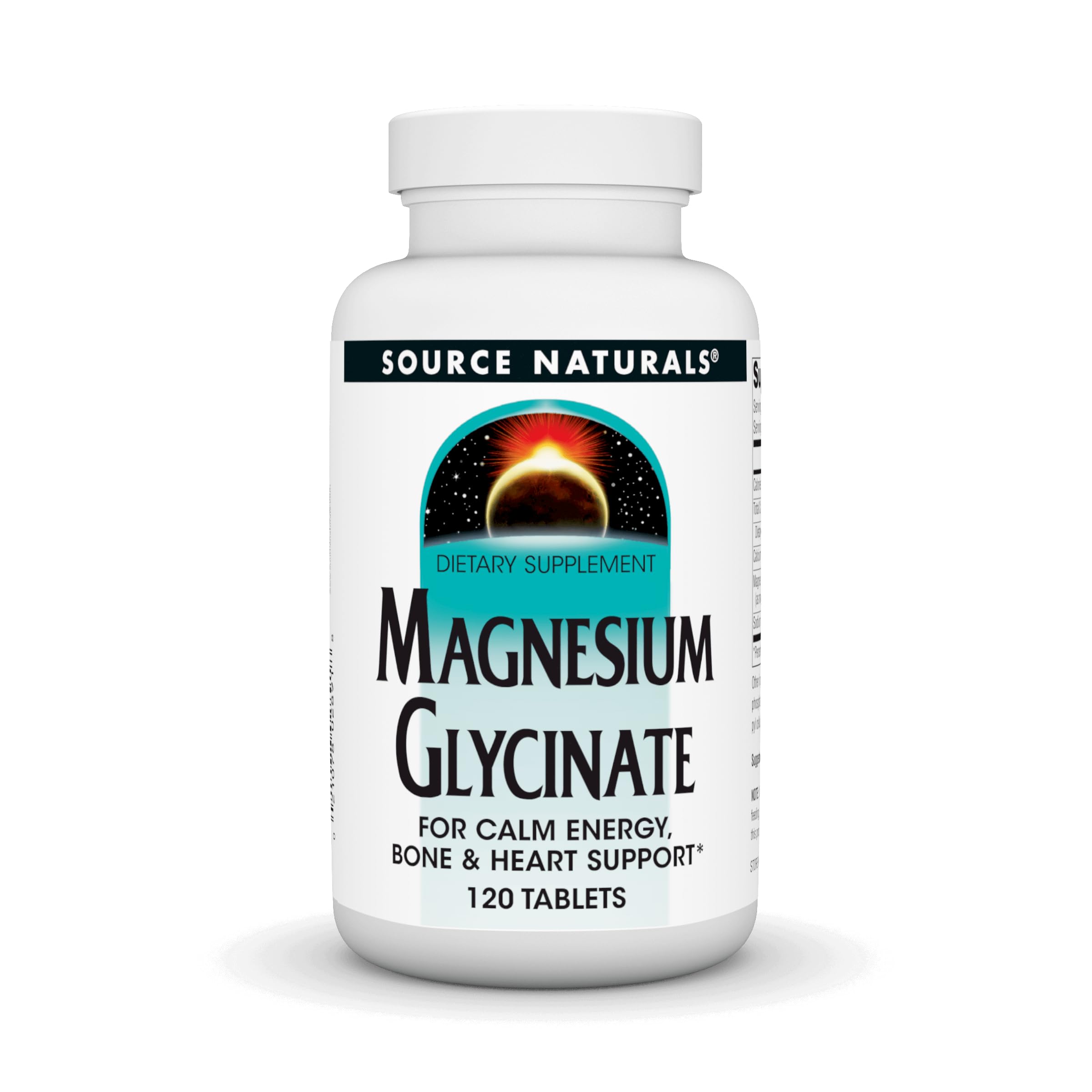Bottle of Source Naturals Magnesium Glycinate 200 mg 120 tablets
