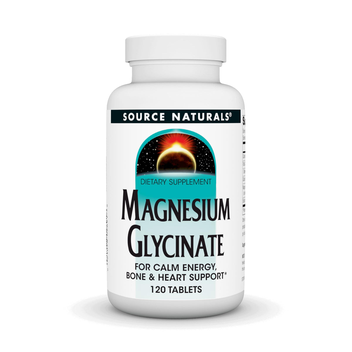 Bottle of Source Naturals Magnesium Glycinate 200 mg 120 tablets