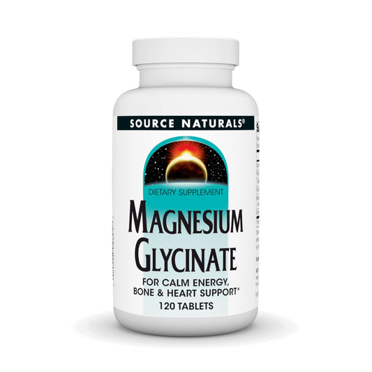 Bottle of Source Naturals Magnesium Glycinate 200 mg 120 tablets
