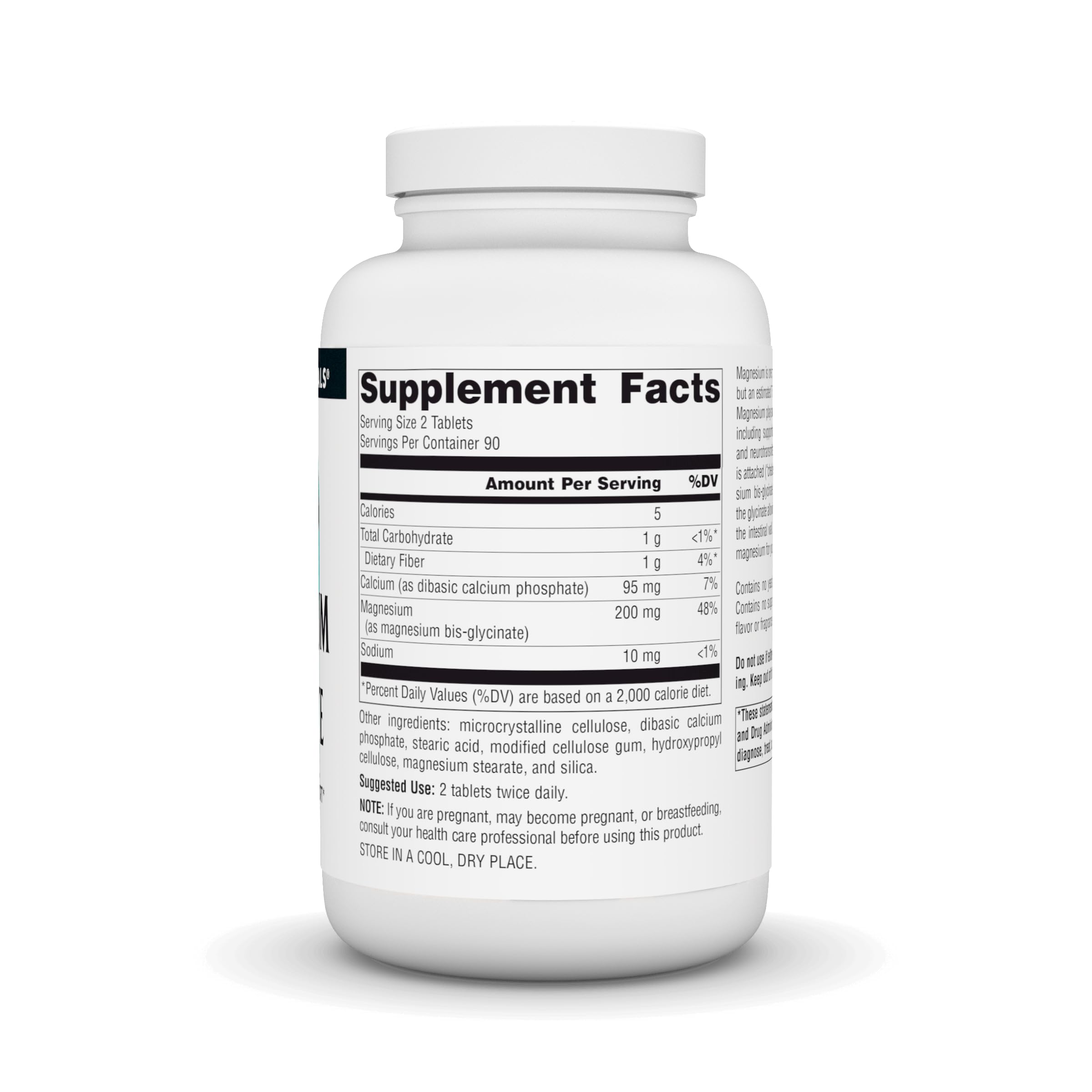 Side view of Source Naturals Magnesium Glycinate bottle
