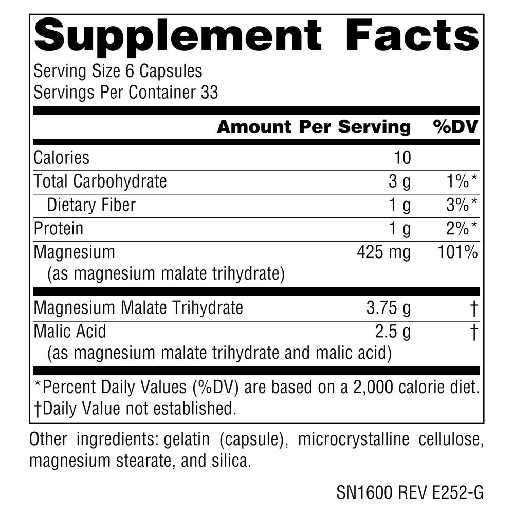 Packaging of Source Naturals Magnesium Malate 200 capsules