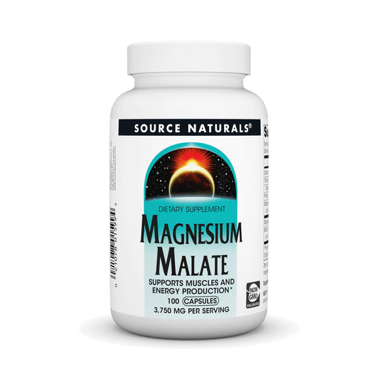 Source Naturals Magnesium Malate bottle label showing 3750 mg per serving