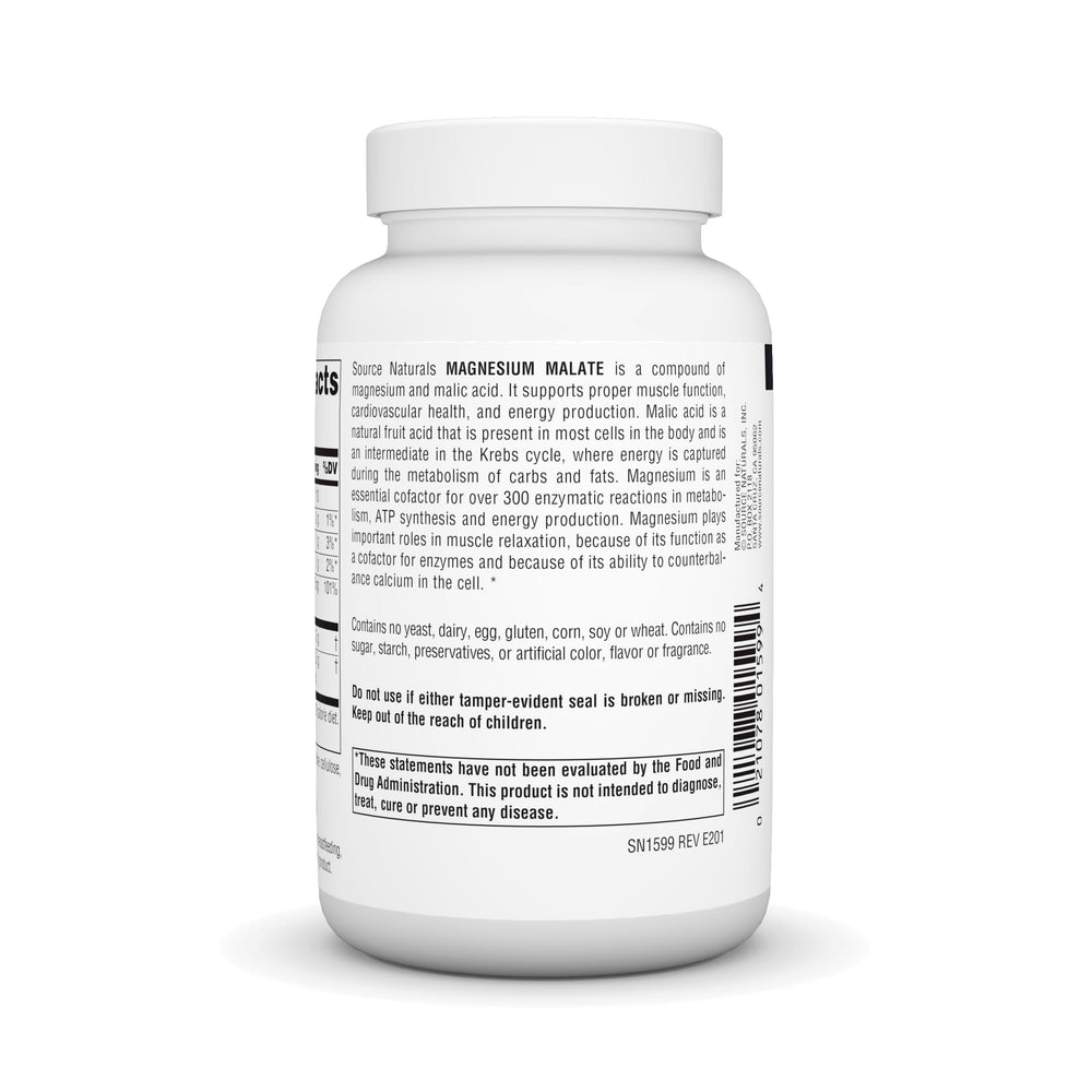 Supplement facts panel for Source Naturals Magnesium Malate 3750 mg
