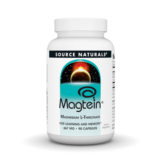 Front view of Source Naturals Magtein Magnesium L-Threonate 667mg 90 capsules