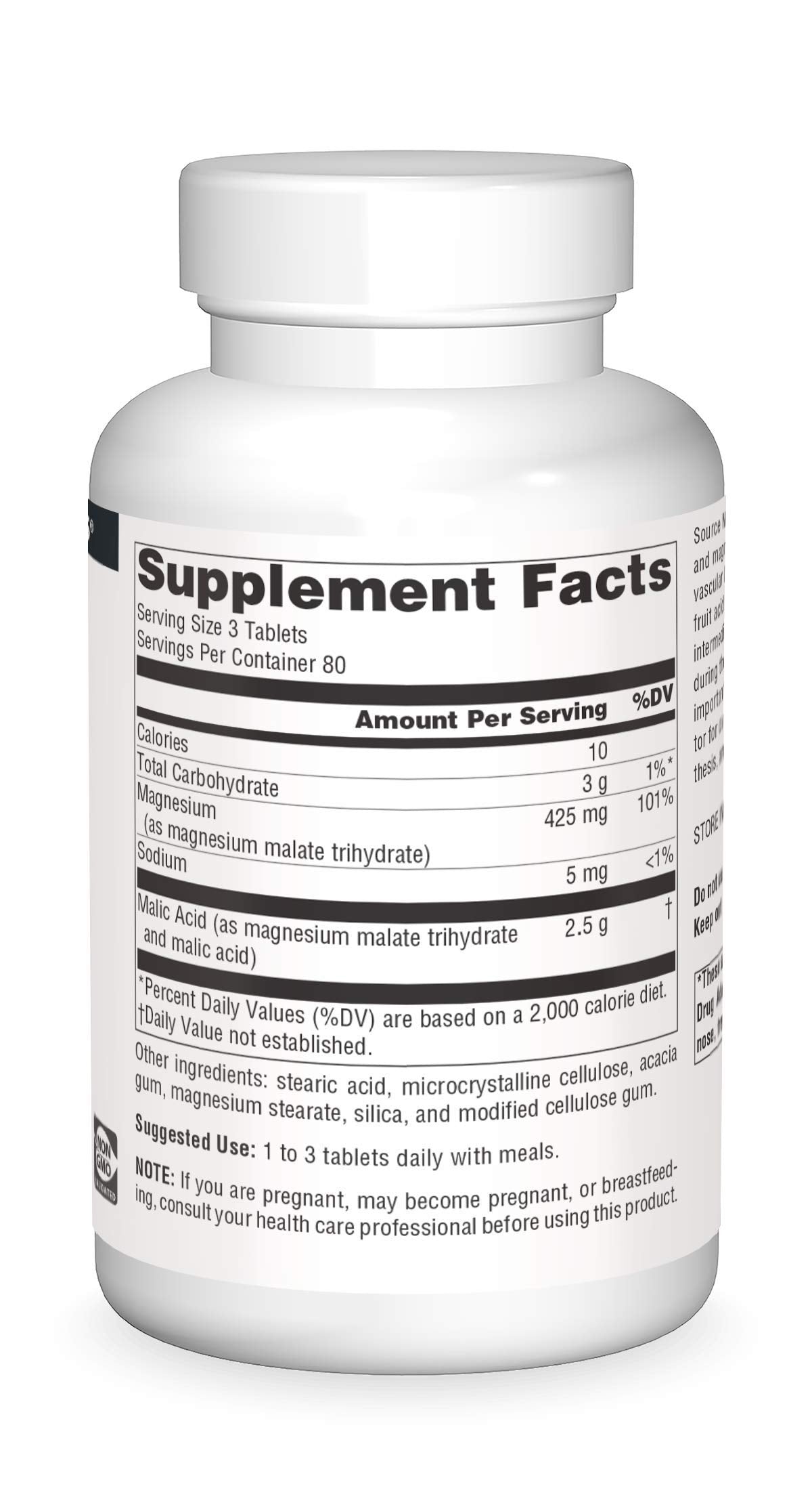Supplement facts panel for Source Naturals Malic Acid 2,500 mg