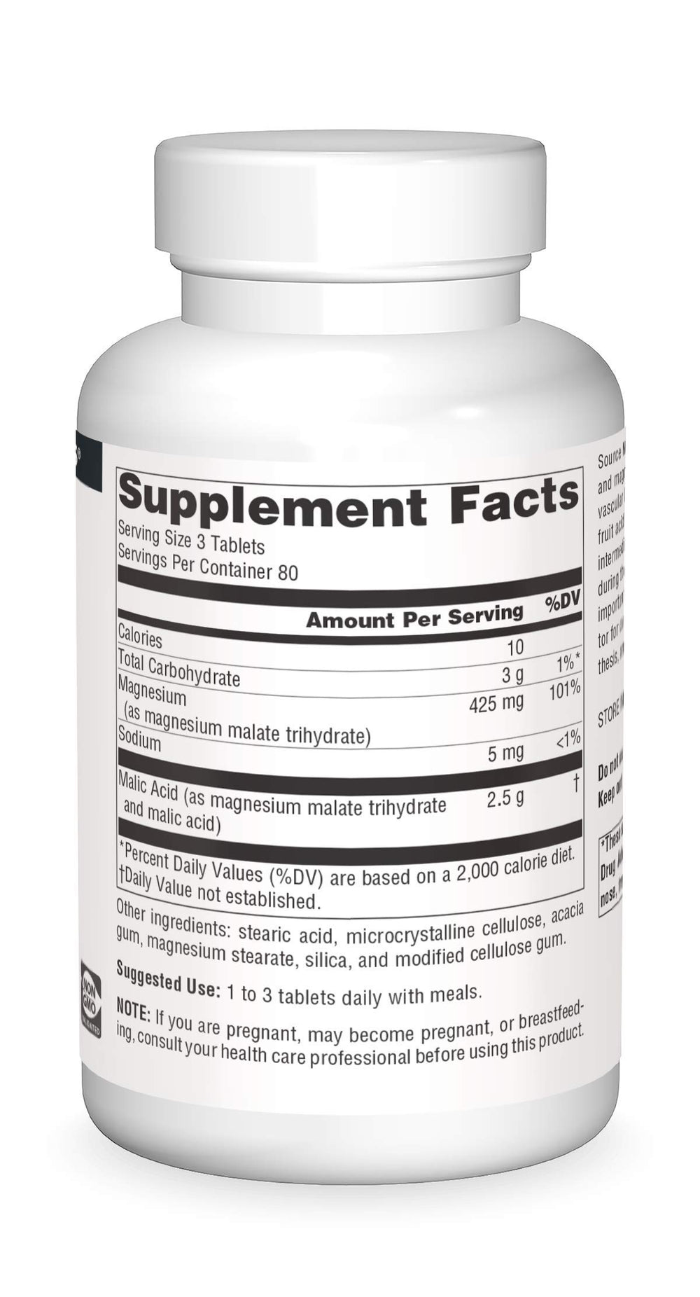 Supplement facts panel for Source Naturals Malic Acid 2,500 mg
