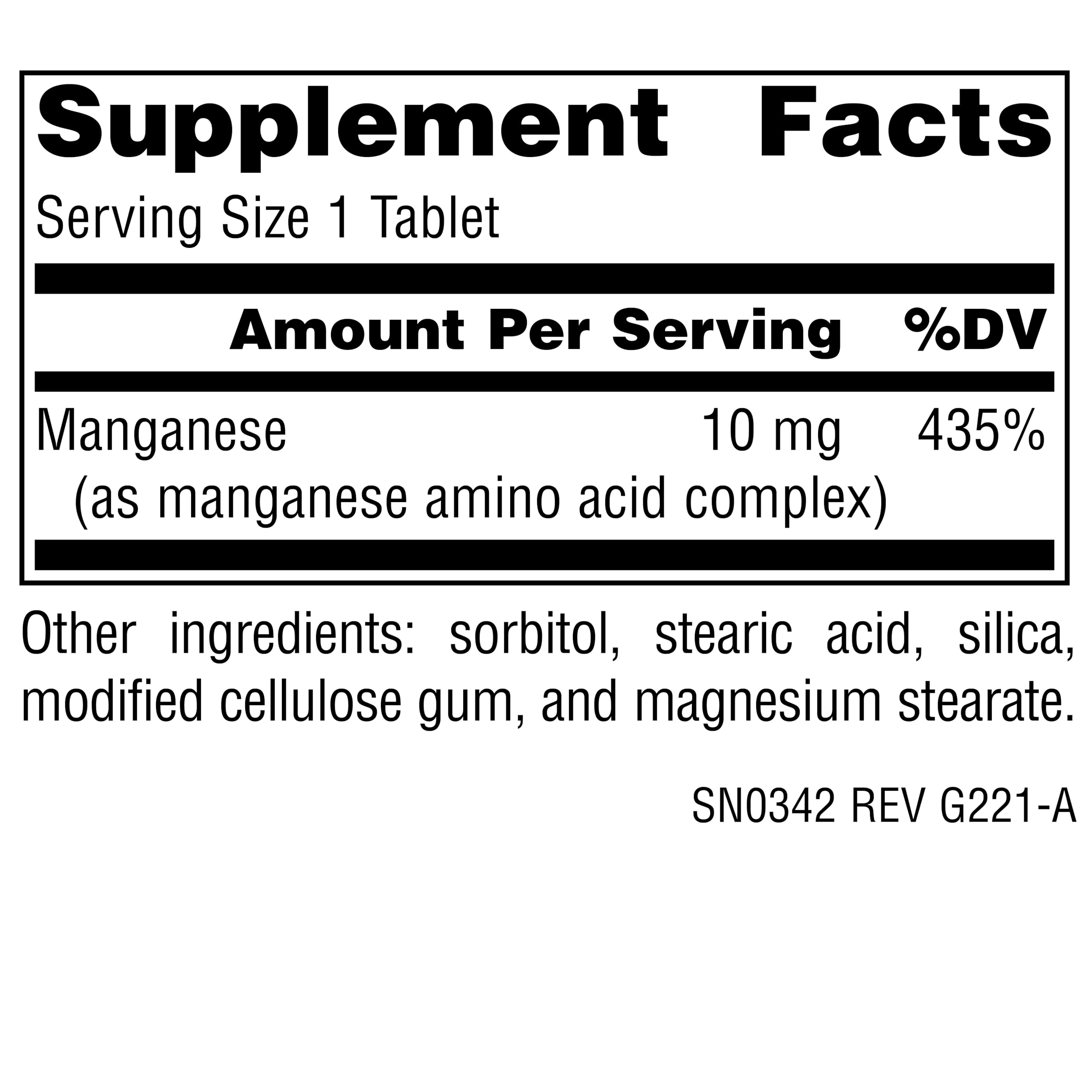 Vegetarian-friendly label on Source Naturals Manganese amino acid chelate