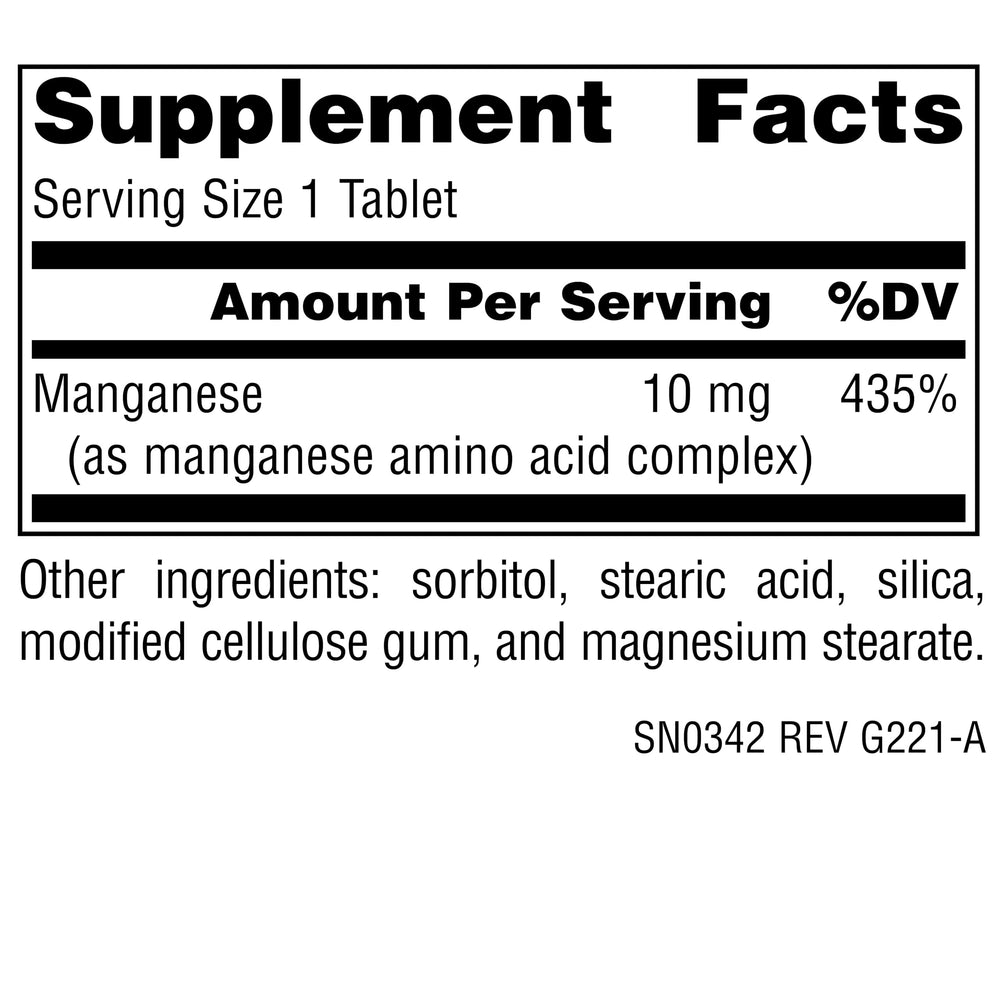 Vegetarian-friendly label on Source Naturals Manganese amino acid chelate
