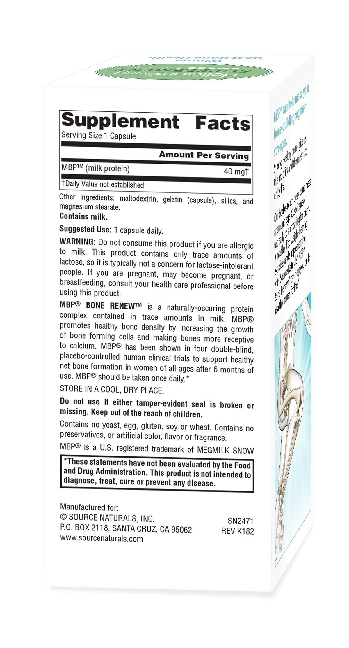 Source Naturals MBP Bone Renew bottle label