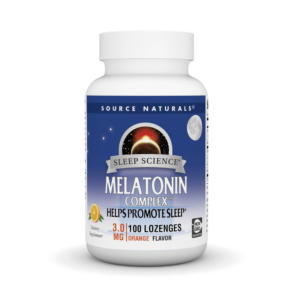 Bottle of Source Naturals Melatonin Complex orange lozenges - 50 count