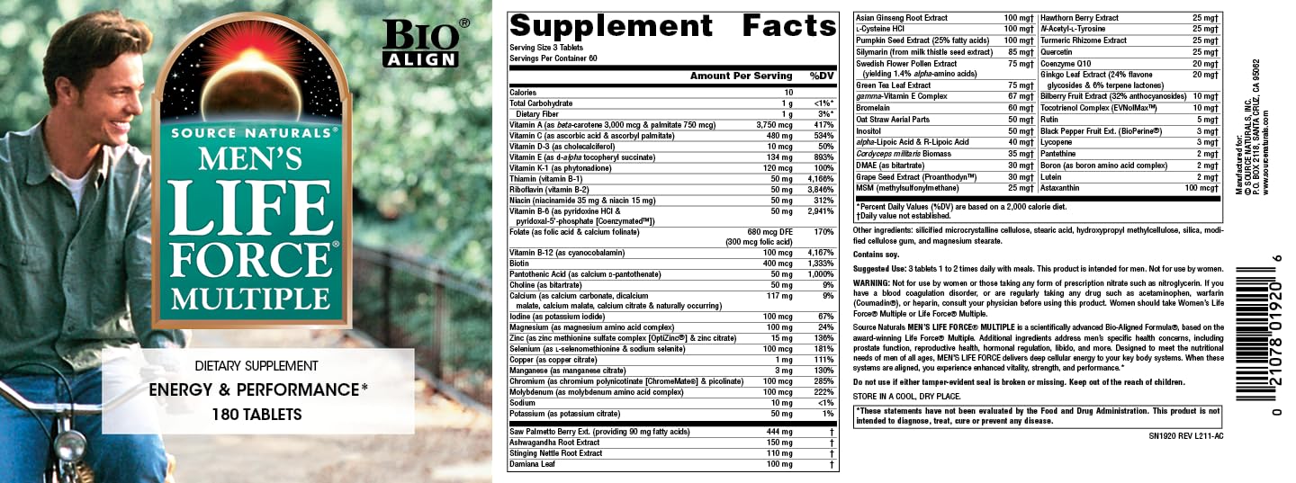 180 tablets of Life Force Multivitamin displayed