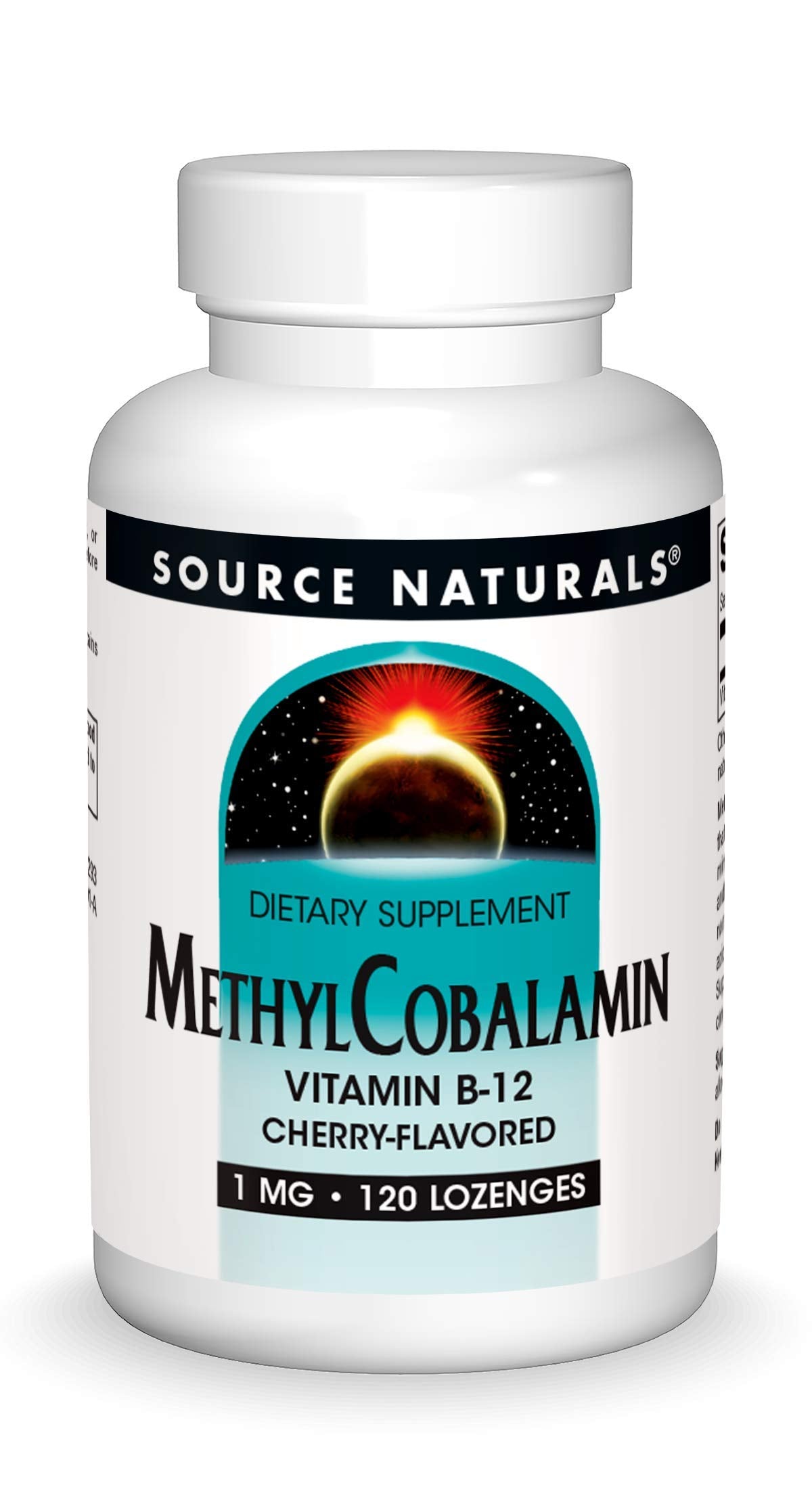 Source Naturals MethylCobalamin Cherry-Flavored B-12 lozenges front view