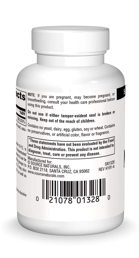 Bottle of Source Naturals methylcobalamin B-12 cherry flavor 5 mg 30 lozenges