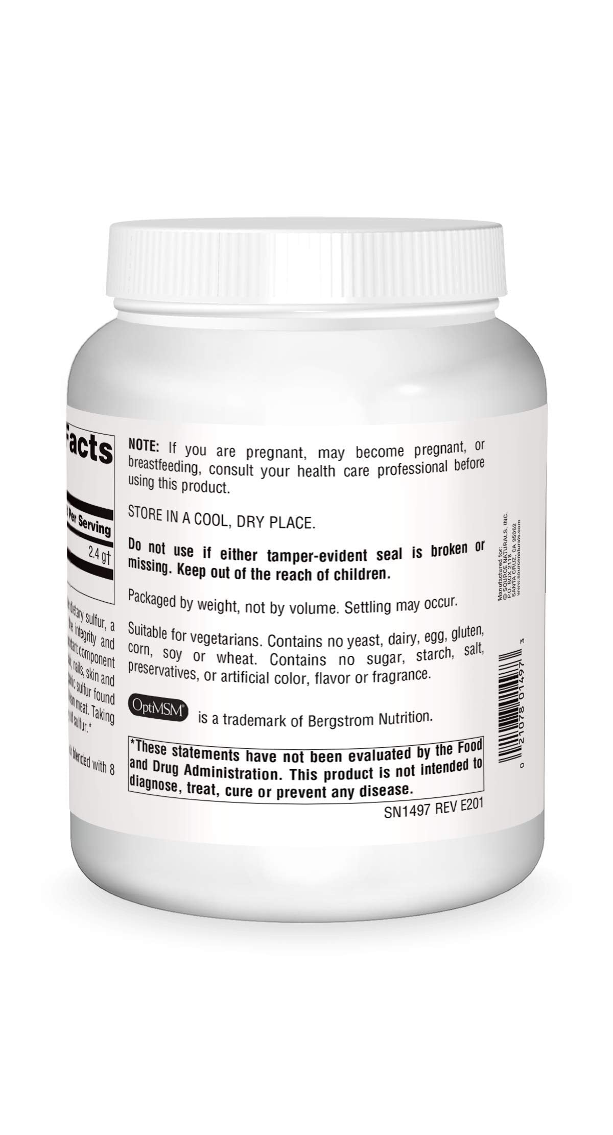 MSM powder nutrition facts label