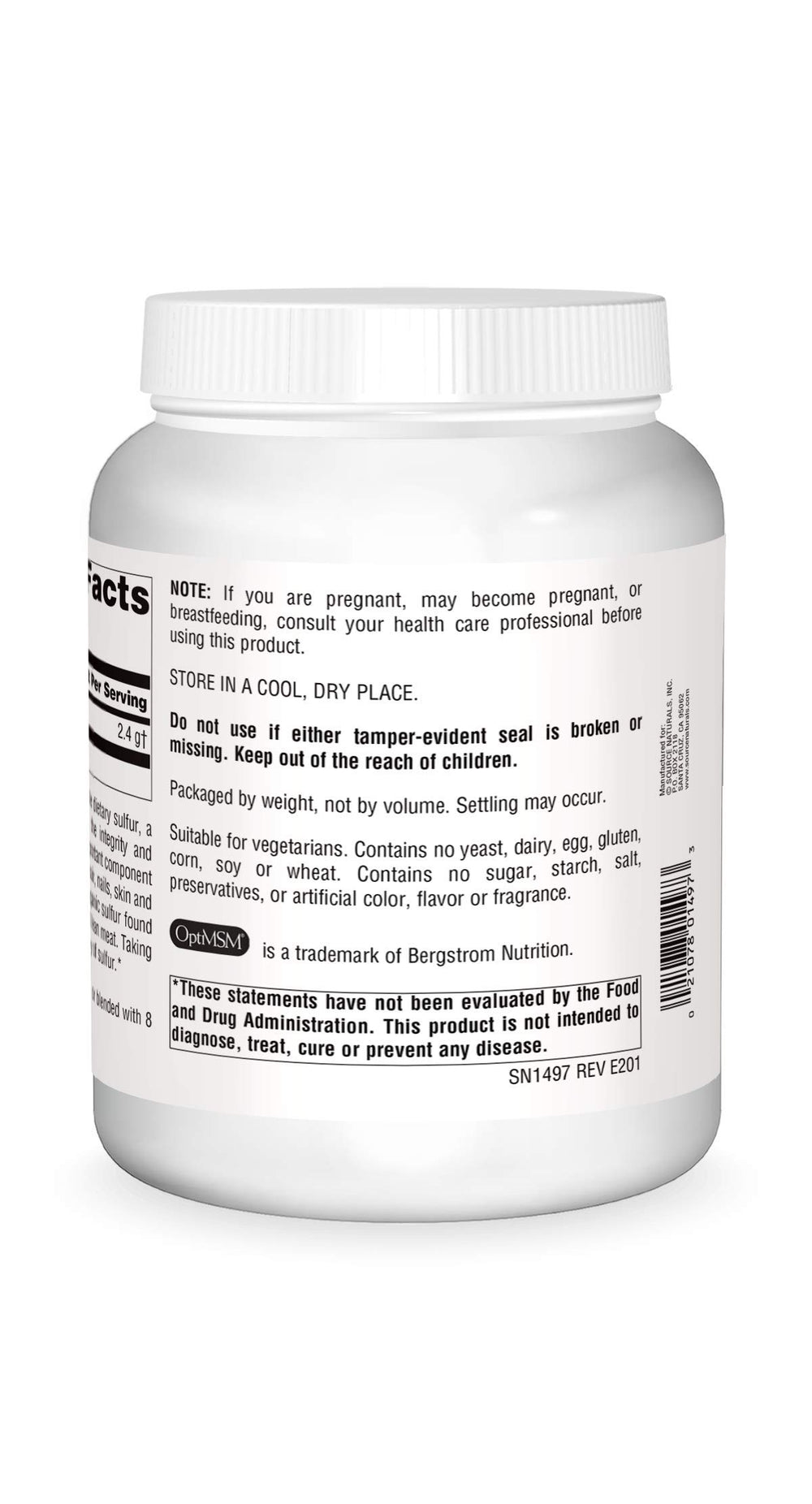 MSM powder nutrition facts label